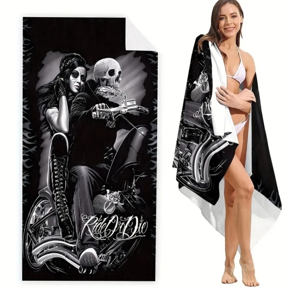 A Gothic Universe ✦ Ride or Die Skull Towel ✦ Biker Graphic Microfiber 59